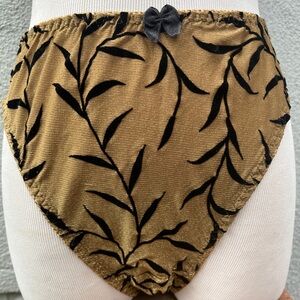 NWOT Vintage Bronze Metallic Black Floral Velvet Bikini Panties Size 8